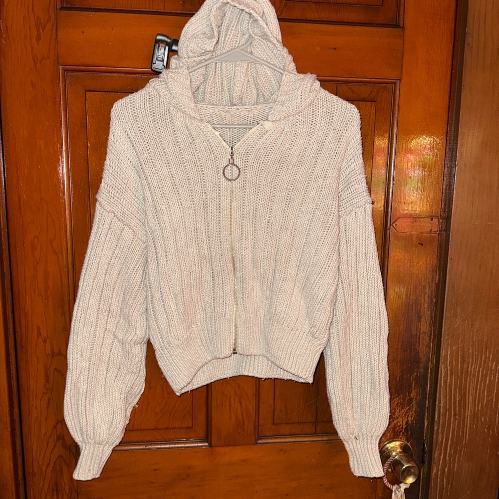 SHEIN Cream Knit Hooded Cardigan